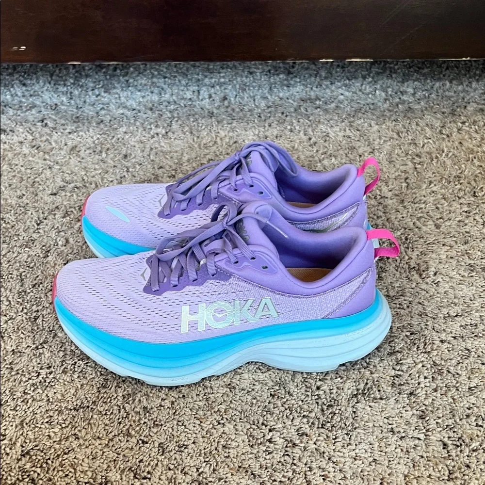 Hoka Bondi 8 Women's Lavender and Aqua Athletic Shoes - Picture 5 of 6